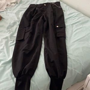 Black Cargo Pants with Chain